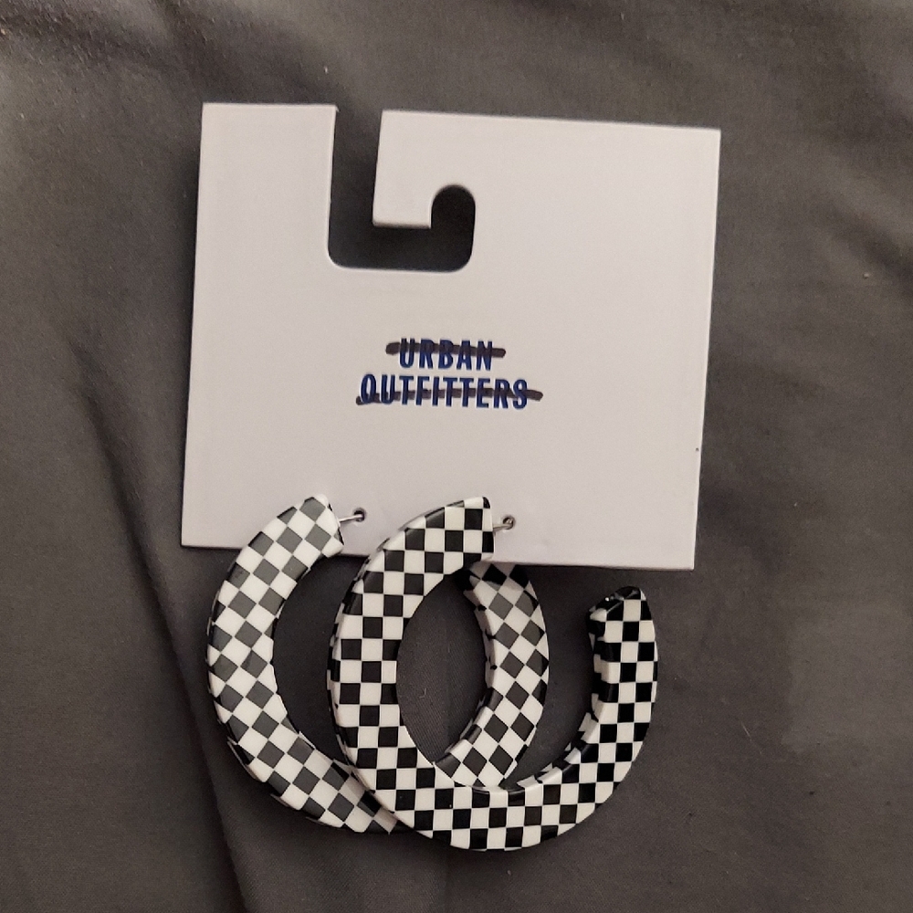 Urban Outfitters Black and White Checkered Hoop Earrings